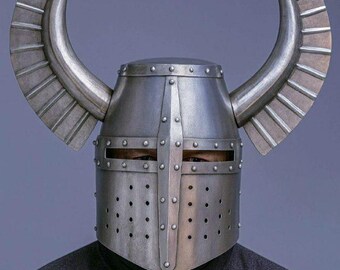 Templar Knight Helmet with Horns | Medieval Crusader Steel Helmet | Wearable Cosplay Armor for LARP Reenactment & Display