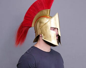 Spartan Helmet with Red Plume Greek Corinthian Warrior Helmet | Medieval Cosplay Armor for LARP Reenactment & Collectible Display