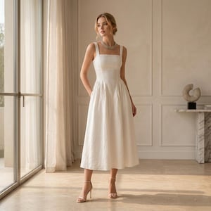 Square Neck White Aline Dress - Etsy Square Neck White Aline Dress - Etsy