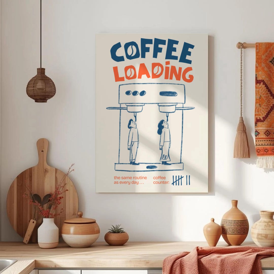 Coffee Loading Screen Coffee Loading Print, Quirky Espresso Machine Art, Kitchen Decor Poster ...