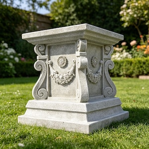 European Style Roman Column Pedestal, Light Gray Outdoor Statue Stand, Patio Flower Pot Base
