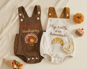 Baby Thanksgiving Corduroy Romper, My First Thanksgiving Turkey Bodysuit, Rolls Are Homemade Jumpsuit, Newborn Fall Overalls Gift
