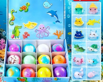Ocean Surprise Bath Bomb Gift Set, containing hidden toys,Kids Bath Toy Bombs with Sea Animal Surprise, SPA Bath Time Fun for Children