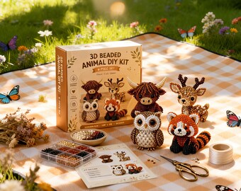 3D Beaded Animal DIY Set - Mini Bead Animal Kit, Creative Craft for Kids, Teens, Adults DIY Hobby for Relaxation & Gifting