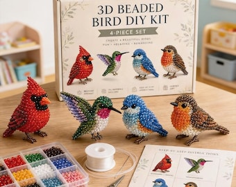 3D Beaded Bird DIY Kit – 4-Piece Set, Craft Hobby for Relaxation