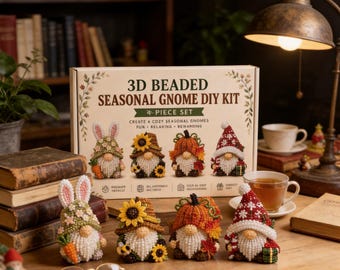 Handmade 3D Beaded Gnome Set - 4 Piece DIY Kit, Relaxing Hobby & Home Decor Gift Suitable for all age groups