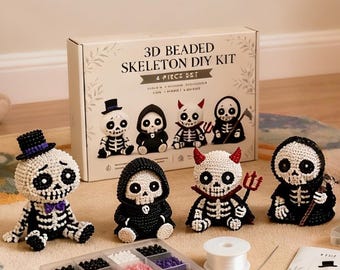 3D Beaded Skeleton DIY Kit, Halloween Bead Craft Set, Cute Skull Figure Making Kit, Handmade Beading Gift for Adults & Teens