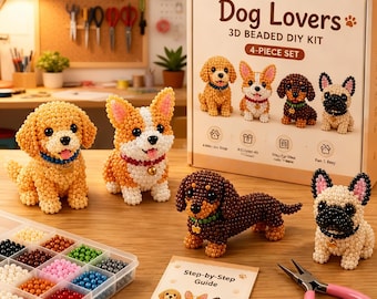 Dog Lovers 3D Beaded DIY Kit – 4-Piece Set, Craft Hobby for Relaxation