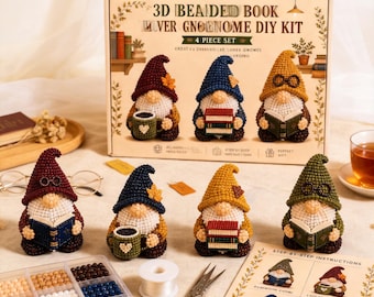 Handmade 3D Beaded Gnome Set - 4 Piece DIY Kit, Relaxing Hobby & Home Decor Gift Suitable for all age groups