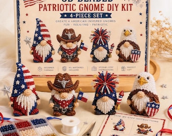 Handmade 3D Beaded Gnome Set - 4 Piece DIY Kit, Relaxing Hobby & Home Decor Gift Suitable for all age groups