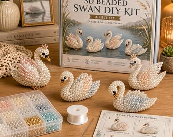 3D Beaded Swan DIY Kit – 4-Piece Set, Craft Hobby for Relaxation
