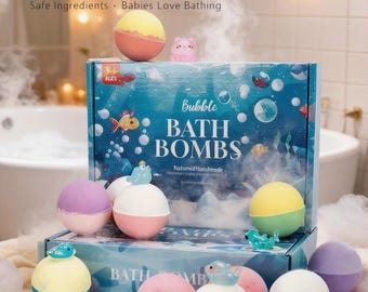Kids Surprise Bath Bomb Gift Set with Hidden Animal Toys, Bubble Bath Fizzies, Handmade Spa Bombs for Toddlers