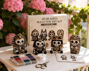 3D Beaded Skeleton DIY Kit, Halloween Bead Craft Set, Cute Skull Figure Making Kit, Handmade Beading Gift for Adults & Teens