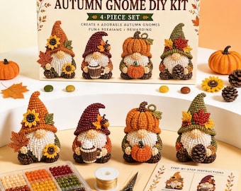 Handmade 3D Beaded Gnome Set - 4 Piece DIY Kit, Relaxing Hobby & Home Decor Gift Suitable for all age groups