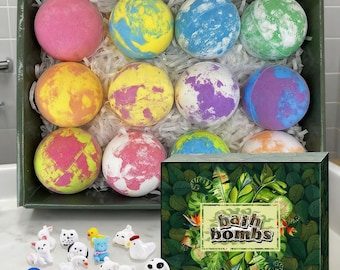 Kids Bath Bomb Gift Set with Surprise Toys, Colorful Bubble Bath Fizzies, Handmade Spa Bath Bombs for Children & Toddlers