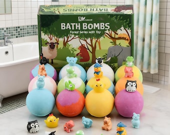 Forest Animal Bath Bomb Gift Set with Surprise Toys, Kids Bubble Bath Fizzies, Handmade Spa Bombs for Children