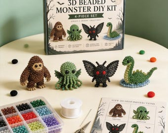 3D Beaded Monster DIY Kit – Bigfoot, Cthulhu, Mothman, Nessie Craft Set