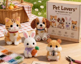 3D Beaded Animal DIY Set - Mini Bead Animal Kit, Creative Craft for Kids, Teens, Adults DIY Hobby for Relaxation & Gifting