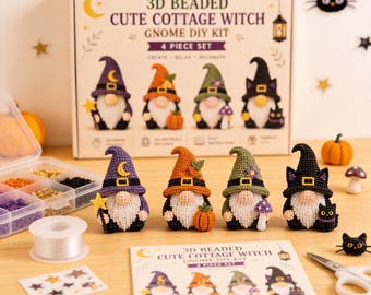 Handmade 3D Beaded Gnome Set - 4 Piece DIY Kit, Relaxing Hobby & Home Decor Gift Suitable for all age groups