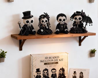 3D Beaded Skeleton DIY Kit, Halloween Bead Craft Set, Cute Skull Figure Making Kit, Handmade Beading Gift for Adults & Teens