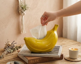 Soporte para pañuelos con forma de plátano amarillo, funda de cerámica original para pañuelos, decoración para el hogar, regalo divertido para inauguración de casa, decoración de cocina adorable, decoración divertida para dormitorios