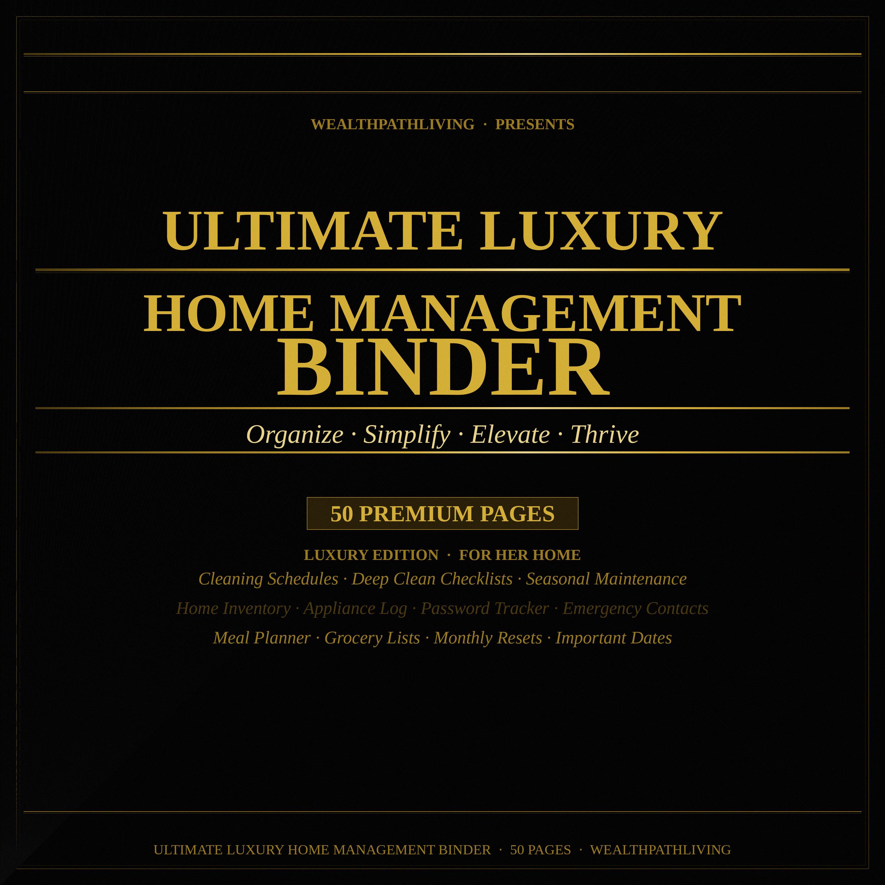 Ultra Luxury Home Management Binder 50-Page Black Gold Printable Cleaning Schedule Meal Planner Home Organizer