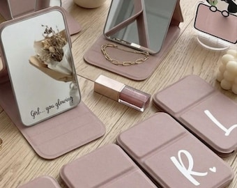 Personalisierter Blumen Anfangsspiegel | Name Glas Dekor