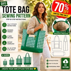 Cartamodello per borsa tote con soffietti laterali: trapuntata, per la spesa, download immediato.