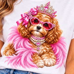 Princess Cavapoo PNG Clipart, Pink Glam Dog Design (Digital Download)