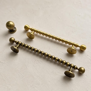 Antique Brass Beaded Kitchen Cabinet Pulls/Vintage Gold Drawer Handles and Knobs/Home Improvement & Renovation