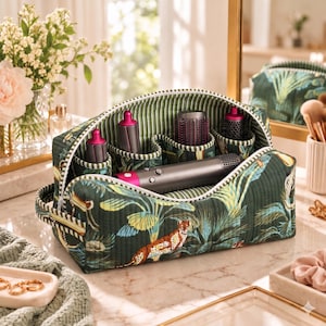 Dyson Airwrap Travel Case Organizer, Quilted Hair Tool Storage Bag, Airwrap Attachment Holder, Cosmetic Travel Pouch, Jungle pattern