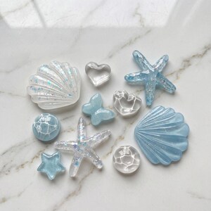 Ocean Shell Shoe Charms Set, 10 PCS Blue Beach Clog Accessories Gift