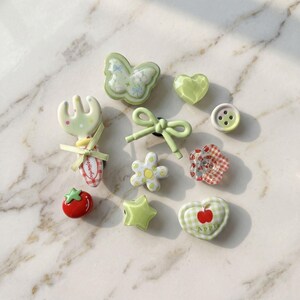 Green Picnic Shoe Charms Set, Bow Flower Butterfly Star Apple Button Accessories