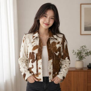Women’s Western Cowhide Print Jacket – Rustic Chic Statement Piece