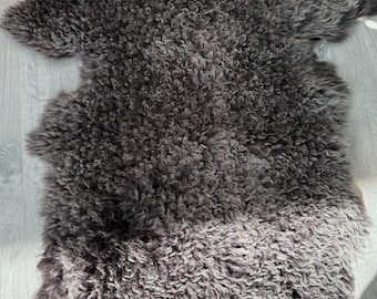 Mink Gray Mongolian Tibetan Sheepskin Rug Genuine Curly Lamb Fur Throw Natural Decor Pelt