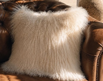 Mongolian fur fluffy  Soft Throw pillow,Cover Custom  Sheepskin handmade farmhouse boho pillow