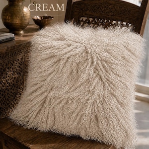 Real Genuine Mongolian Lamb Fur Pillows, Scandinavian Tibet Soft Fluffy Pillow Cushion Pillow image 15