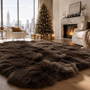 Chocolate Brown Toscana Sheepskin Rug, Large Genuine Sheepskin Throw, Natural Long Wool Home Decor