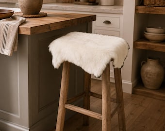 Genuine Sheepskin Hide Bar Stool Cover Chair Seat Pad Upholstery Leather Fur Decor Pelt