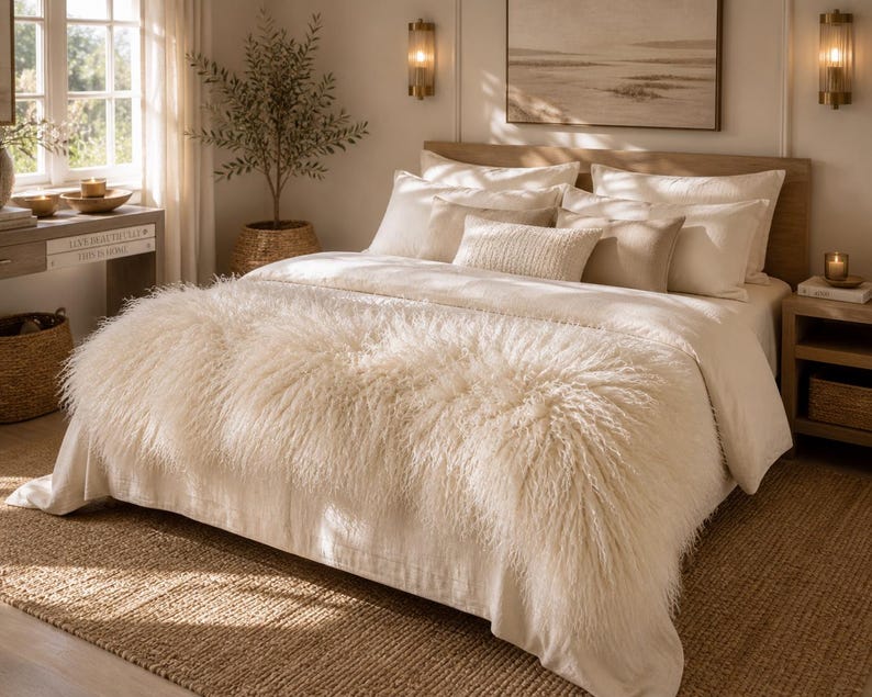 Luxury Mongolian Lamb Fur Bed Runner
Chemin de lit de luxe en fourrure d’agneau mongol
Runner da letto di lusso in pelliccia di agnello mongolo
Camino de cama de lujo de piel de cordero mongol
Luxuriöser Bettläufer aus mongolischem Lammfell