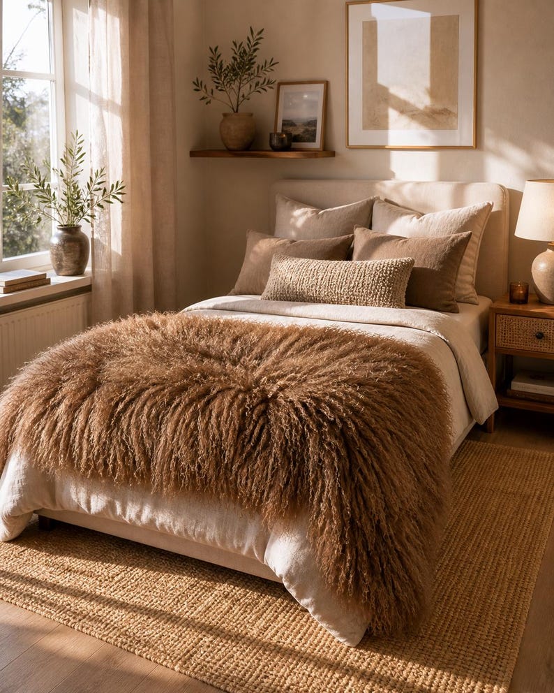 Luxury Mongolian Lamb Fur Bed Runner
Chemin de lit de luxe en fourrure d’agneau mongol
Runner da letto di lusso in pelliccia di agnello mongolo
Camino de cama de lujo de piel de cordero mongol
Luxuriöser Bettläufer aus mongolischem Lammfell