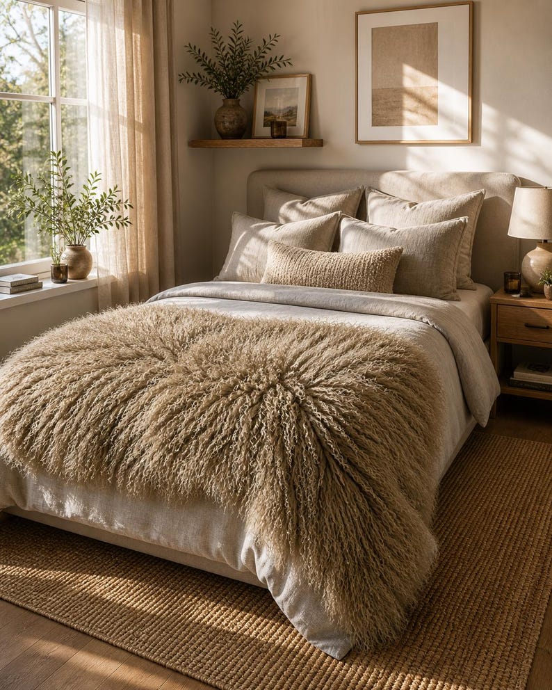 Luxury Mongolian Lamb Fur Bed Runner
Chemin de lit de luxe en fourrure d’agneau mongol
Runner da letto di lusso in pelliccia di agnello mongolo
Camino de cama de lujo de piel de cordero mongol
Luxuriöser Bettläufer aus mongolischem Lammfell