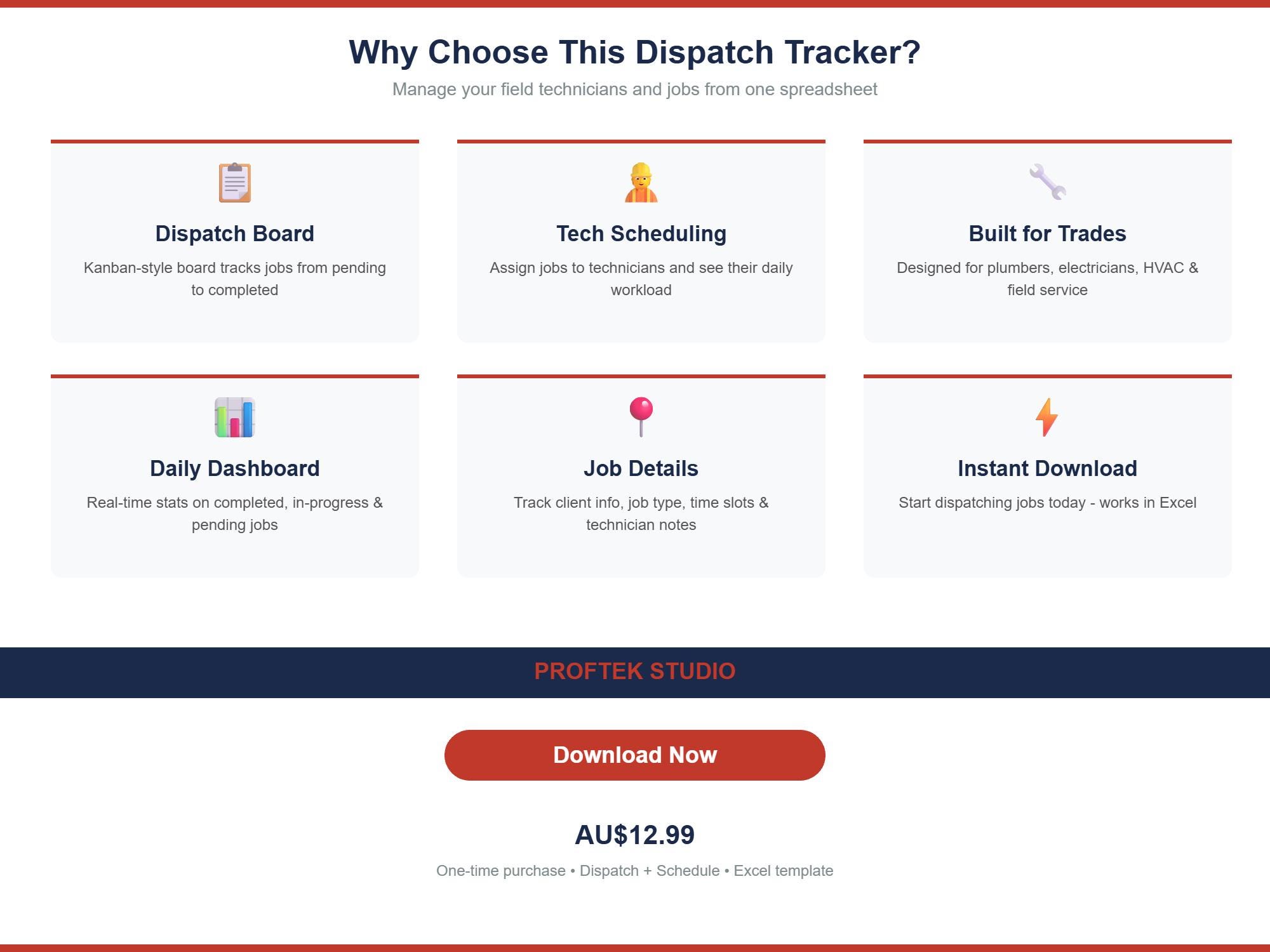 Technician Dispatch Job Tracker Excel | Field Service Plumber ...