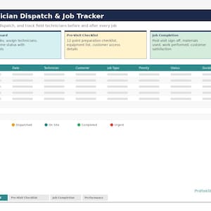Technician Dispatch Job Tracker Excel | Field Service Plumber Electrician