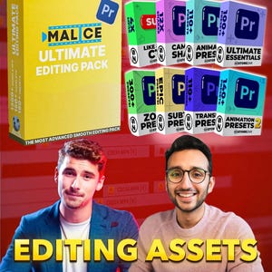 May include: Image of a collection of video editing assets. The image features several boxes with the text "Ultimate Editing Pack" and "Presets". Two men are in the bottom of the image with the text "Editing Assets".