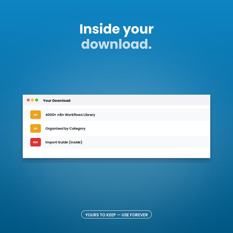 Inside the download — the files you receive with the 4000+ n8n workflow templates