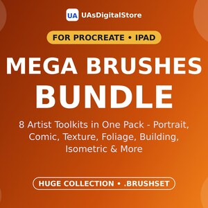 Procreate Mega Brushes Bundle | 8 Artist Toolkits — Portrait, Comic, Texture, Foliage, Building & Isometric Brushes | iPad Brush Set