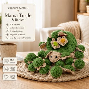 Crochet Turtle Memory Game Pattern PDF | Mama Turtle Basket (Digital Download)