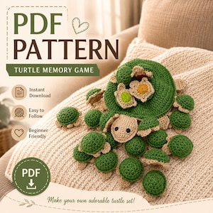 Haakpatroon voor een memoryspel met schildpadjes | Mama Schildpadmand met Baby's (digitale download)