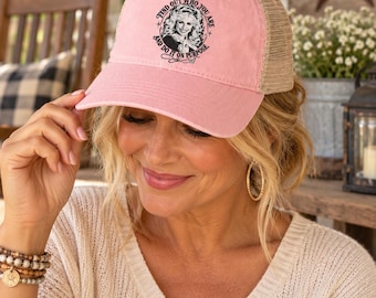 Dolly Parton Inspired Mesh Back Trucker Cap, Find Out Who You Are and Do It on Purpose, Vintage Black & White Country Hat
